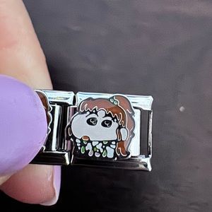 Brunette Girl Cartoon blowing a raspberry Italian charm